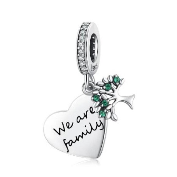 925 Sterling Silver Family Tree Dangle Charm - Picture 1 of 7